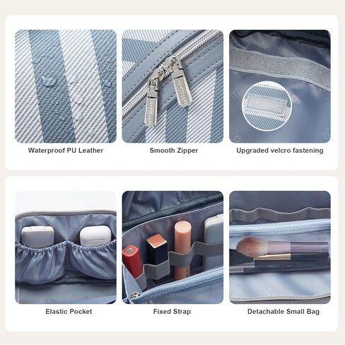 BOYATU Travel Makeup Bag Cosmetic Bag for Women: 3 Pcs Set Make up Bag with Compartments - Waterproof Vegan Leather Toiletry Bags with Handle - Makeup Organizer for Travel Essentials(A-1-Blue) in Saudi Arabia