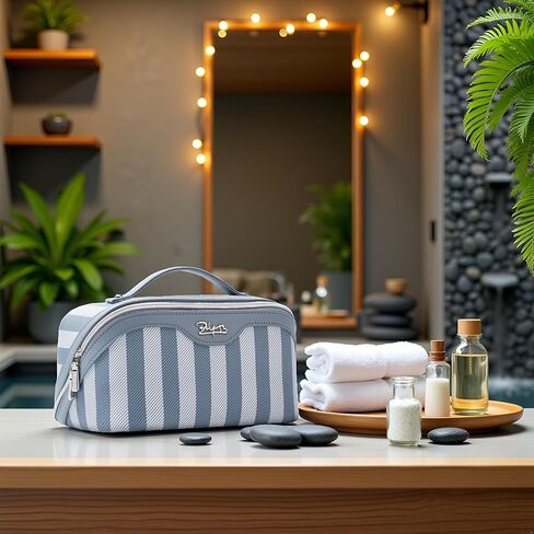 BOYATU Travel Makeup Bag Cosmetic Bag for Women: 3 Pcs Set Make up Bag with Compartments - Waterproof Vegan Leather Toiletry Bags with Handle - Makeup Organizer for Travel Essentials(A-1-Blue) in Saudi Arabia