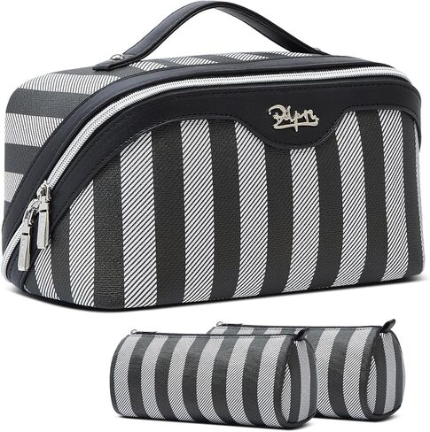 BOYATU Travel Makeup Bag Cosmetic Bag for Women: 3 Pcs Set Make up Bag with Compartments - Waterproof Vegan Leather Toiletry Bags with Handle - Makeup Organizer for Travel Essentials(A-1-Blue) in Saudi Arabia