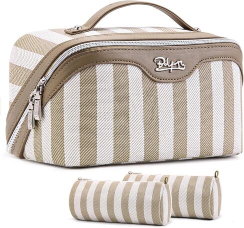 BOYATU Travel Makeup Bag Cosmetic Bag for Women: 3 Pcs Set Make up Bag with Compartments - Waterproof Vegan Leather Toiletry Bags with Handle - Makeup Organizer for Travel Essentials(A-1-Blue) in Saudi Arabia