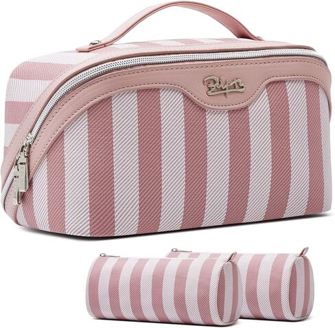 BOYATU Travel Makeup Bag Cosmetic Bag for Women: 3 Pcs Set Make up Bag with Compartments - Waterproof Vegan Leather Toiletry Bags with Handle - Makeup Organizer for Travel Essentials(A-1-Blue) in Saudi Arabia
