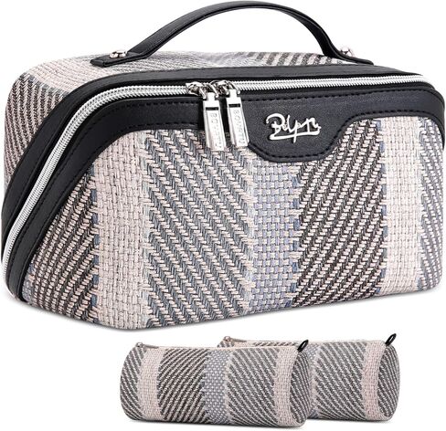 BOYATU Travel Makeup Bag Cosmetic Bag for Women: 3 Pcs Set Make up Bag with Compartments - Waterproof Vegan Leather Toiletry Bags with Handle - Makeup Organizer for Travel Essentials(A-1-Blue) in Saudi Arabia