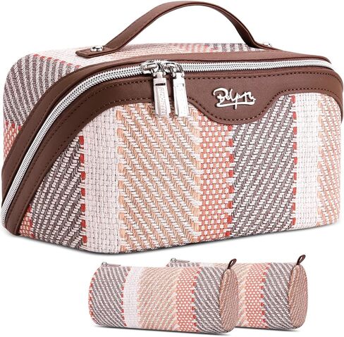 BOYATU Travel Makeup Bag Cosmetic Bag for Women: 3 Pcs Set Make up Bag with Compartments - Waterproof Vegan Leather Toiletry Bags with Handle - Makeup Organizer for Travel Essentials(A-1-Blue) in Saudi Arabia