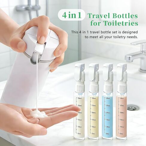 4 in 1 Travel Dispenser,Refillable Leak Proof and Portable,30ML Travel Bottles for Toiletries,Portable Containers for Shampoo Lotion Conditioner Cream (White) in Kuwait