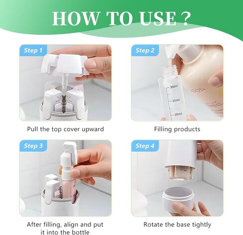 4 in 1 Travel Dispenser,Refillable Leak Proof and Portable,30ML Travel Bottles for Toiletries,Portable Containers for Shampoo Lotion Conditioner Cream (White) in Kuwait