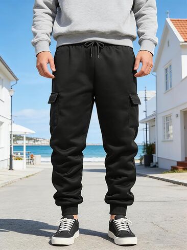 Men's Casual Straight-Leg Flannel Pants with Drawstring & Pockets Fashionable & Versatile for Active & Smart Casual Wear in Saudi Arabia