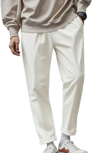 Men's Quick-Dry Relaxed-Fit Solid Casual Dress Pants with Elastic Waistband in Saudi Arabia