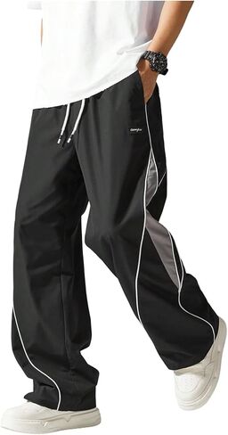 QJQ Men's Baggy Sweatpants Y2K Parachute Drawstring Wide Leg Pants Vintage Cargo Track Pants Casual Streetwear in Saudi Arabia