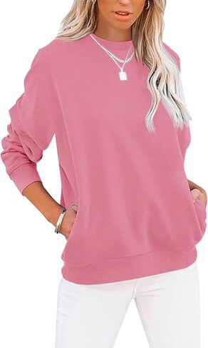 Women's Crewneck Sweatshirts Long Sleeve Tops Loose Fit Casual Pullover with Pocket Shirts in Saudi Arabia
