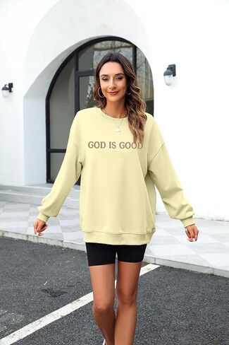 FASHGL God is Good Sweatshirt Women Christian Oversized Sweatshirts Faith Pullover Lightweight Embroidered Long Sleeve Top in Saudi Arabia