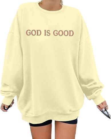 FASHGL God is Good Sweatshirt Women Christian Oversized Sweatshirts Faith Pullover Lightweight Embroidered Long Sleeve Top in Saudi Arabia