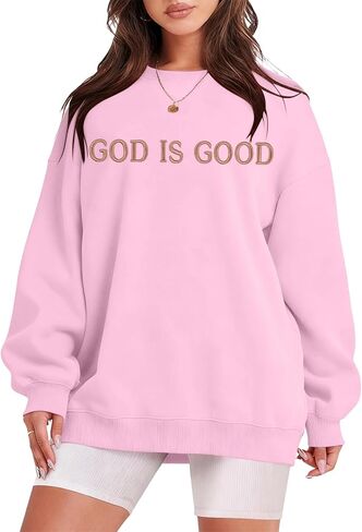 FASHGL God is Good Sweatshirt Women Christian Oversized Sweatshirts Faith Pullover Lightweight Embroidered Long Sleeve Top in Saudi Arabia