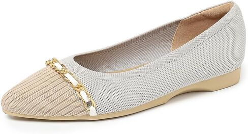 All-Day Comfort Knit Flats for Women - Pointed Toe Ballet Shoes with Metallic Chain Detail & Arch Support | Dressy & Casual Slip-On for Work, Office in Saudi Arabia