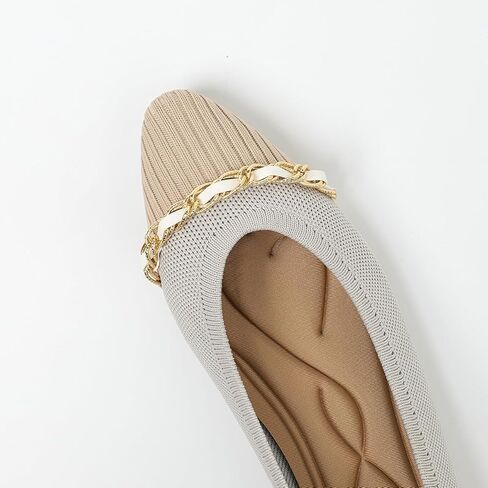 All-Day Comfort Knit Flats for Women - Pointed Toe Ballet Shoes with Metallic Chain Detail & Arch Support | Dressy & Casual Slip-On for Work, Office in Saudi Arabia