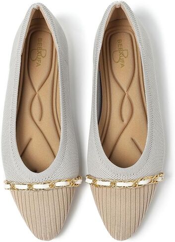 All-Day Comfort Knit Flats for Women - Pointed Toe Ballet Shoes with Metallic Chain Detail & Arch Support | Dressy & Casual Slip-On for Work, Office in Saudi Arabia