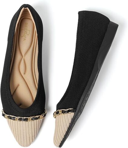 All-Day Comfort Knit Flats for Women - Pointed Toe Ballet Shoes with Metallic Chain Detail & Arch Support | Dressy & Casual Slip-On for Work, Office in Saudi Arabia