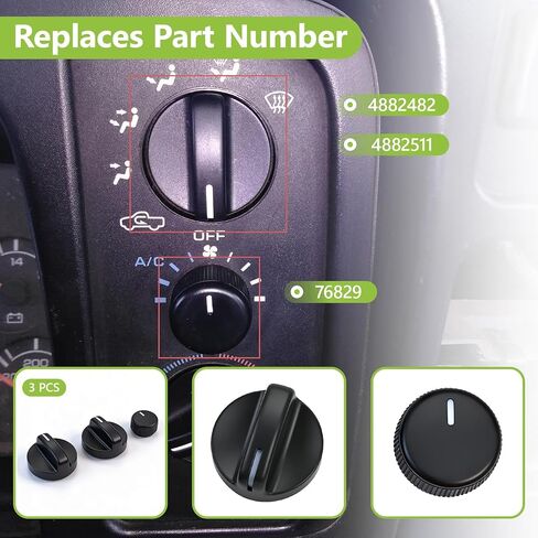 76829 04882511 04882482 Control Knob A/C Heater Control Switch Knob Set Replacement for 1994-1997 Dodge Ram 1500 2500 3500 in Saudi Arabia