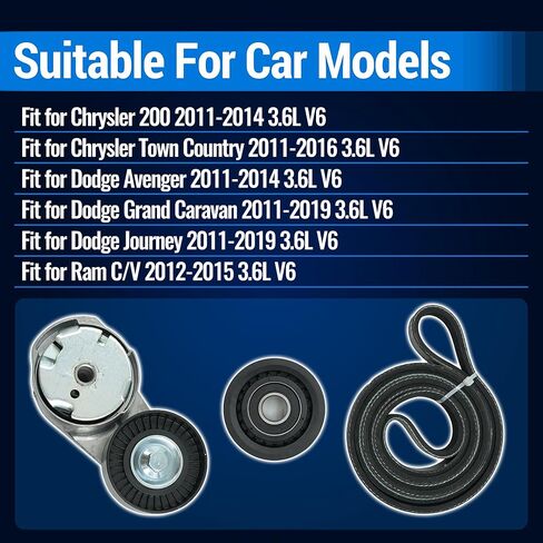 39282 38082 90K-39282D Engine Serpentine Belt Drive Kit with Tensioner&Idler Pulley-for Chrysler 200 Town & Country, for Dodge Grand Caravan Avenger Journey Ram C/V 3.6L V6 2011-2019 in Saudi Arabia