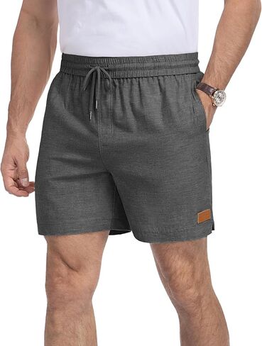 NITAGUT Mens Casual Cotton Shorts - 5.5" Elastic Waist Drawstring Summer Beach Lightweight Shorts with Pockets in Saudi Arabia