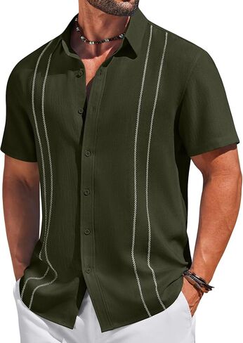 COOFANDY Men's Cuban Guayabera Shirts Button Down Short Sleeve Shirt Casual Linen Summer Beach Shirts in Saudi Arabia