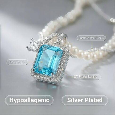 Azure Heart Pearl Necklace with Blue Cubic Zirconia Pendant, Elegant Gift for Women & Girlfriend, Romantic Jewelry for Birthday, Anniversary, Valentine’s Day in Saudi Arabia