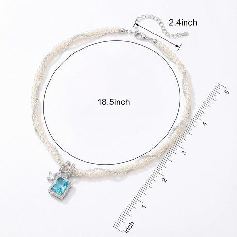 Azure Heart Pearl Necklace with Blue Cubic Zirconia Pendant, Elegant Gift for Women & Girlfriend, Romantic Jewelry for Birthday, Anniversary, Valentine’s Day in Saudi Arabia