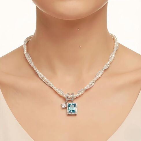 Azure Heart Pearl Necklace with Blue Cubic Zirconia Pendant, Elegant Gift for Women & Girlfriend, Romantic Jewelry for Birthday, Anniversary, Valentine’s Day in Saudi Arabia