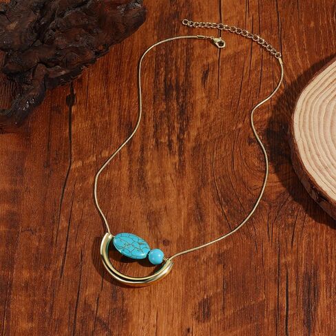 HETICA Turquoise Necklace Suitable for Women Bohemian Gold Adjustable Necklace Fashion Unique Style Jewelry in Saudi Arabia