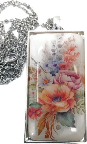 Colorful Floral Pendant on 30 inch Stainless Steel Chain in Saudi Arabia