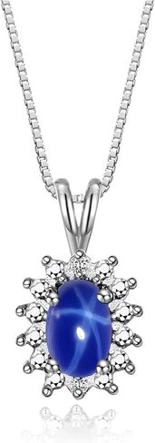 Rylos Sterling Silver Halo Pendant Necklace: 6X4MM Blue Star Sapphire Fba & Sparkling Diamonds - 18" Chain Exquisite Birthstone Jewelry in Saudi Arabia
