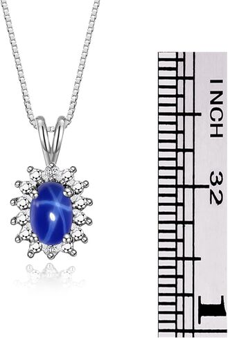 Rylos Sterling Silver Halo Pendant Necklace: 6X4MM Blue Star Sapphire Fba & Sparkling Diamonds - 18" Chain Exquisite Birthstone Jewelry in Saudi Arabia