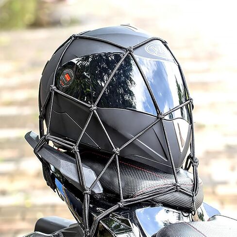 2-Pack Heavy Duty Motorcycle Cargo Net, Elastic Bungee Net with 6 ABS Hooks a Transparent Helmet Cover, Thickened Luggage Net for Motorcycle, SUV, ATV, Bicycle Cargo Se, Black, 40cmx40cm in Saudi Arabia