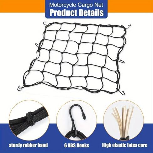 2-Pack Heavy Duty Motorcycle Cargo Net, Elastic Bungee Net with 6 ABS Hooks a Transparent Helmet Cover, Thickened Luggage Net for Motorcycle, SUV, ATV, Bicycle Cargo Se, Black, 40cmx40cm in Saudi Arabia