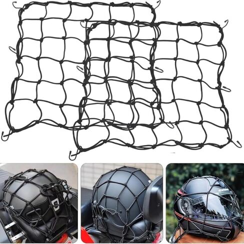 2-Pack Heavy Duty Motorcycle Cargo Net, Elastic Bungee Net with 6 ABS Hooks a Transparent Helmet Cover, Thickened Luggage Net for Motorcycle, SUV, ATV, Bicycle Cargo Se, Black, 40cmx40cm in Saudi Arabia