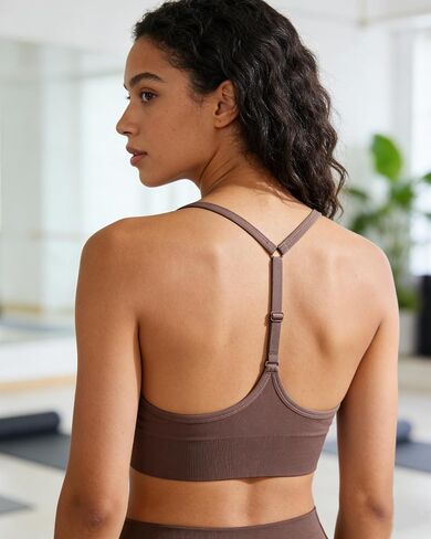 Women's Sports Bras Deep V Neck Adjustable Y Back Spaghetti Strap Racerback Padded Wireless Yoga Workout Tops in Saudi Arabia