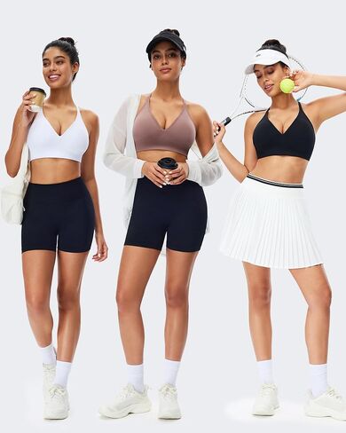 Women's Sports Bras Deep V Neck Adjustable Y Back Spaghetti Strap Racerback Padded Wireless Yoga Workout Tops in Saudi Arabia