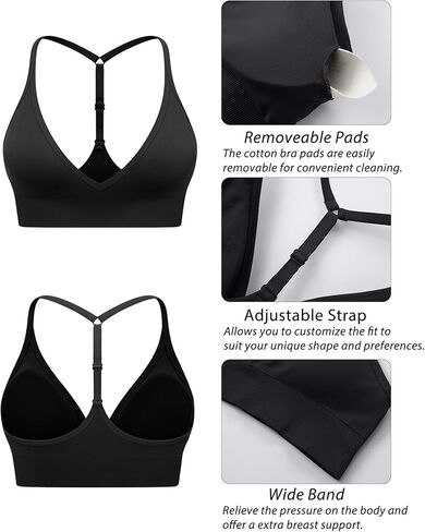 Women's Sports Bras Deep V Neck Adjustable Y Back Spaghetti Strap Racerback Padded Wireless Yoga Workout Tops in Saudi Arabia