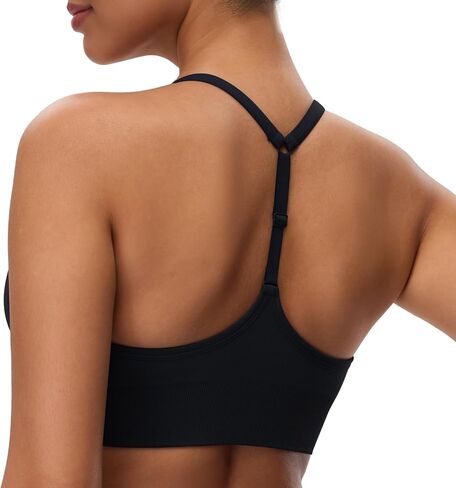 Women's Sports Bras Deep V Neck Adjustable Y Back Spaghetti Strap Racerback Padded Wireless Yoga Workout Tops in Saudi Arabia