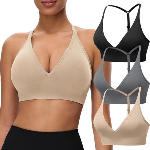 Women's Sports Bras Deep V Neck Adjustable Y Back Spaghetti Strap Racerback Padded Wireless Yoga Workout Tops in Saudi Arabia