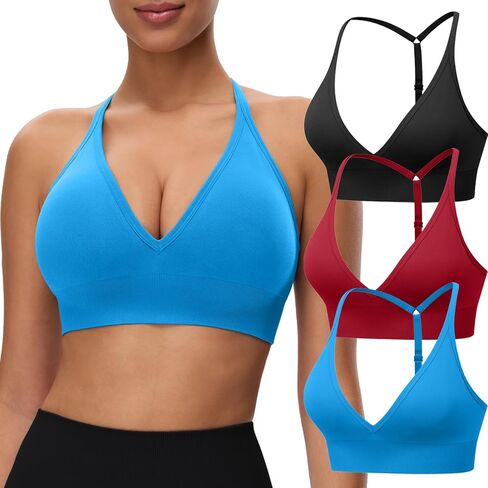 Women's Sports Bras Deep V Neck Adjustable Y Back Spaghetti Strap Racerback Padded Wireless Yoga Workout Tops in Saudi Arabia