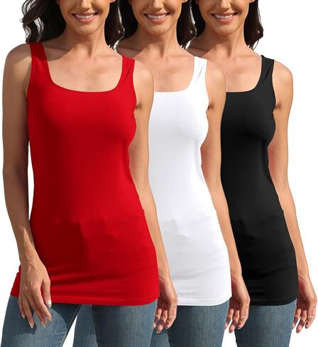 TAIPOVE Square Neck Long Tank Tops for Women Basic Sleeveless Layering Tunic Shirt Ladies Cotton Camis Undershirts 3-Pack in Saudi Arabia