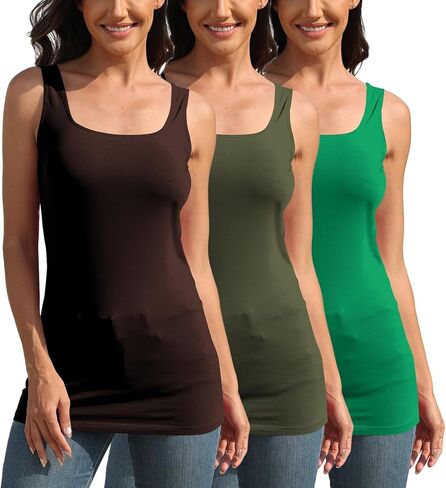 TAIPOVE Square Neck Long Tank Tops for Women Basic Sleeveless Layering Tunic Shirt Ladies Cotton Camis Undershirts 3-Pack in Saudi Arabia