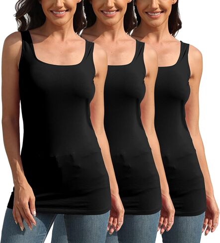 TAIPOVE Square Neck Long Tank Tops for Women Basic Sleeveless Layering Tunic Shirt Ladies Cotton Camis Undershirts 3-Pack in Saudi Arabia