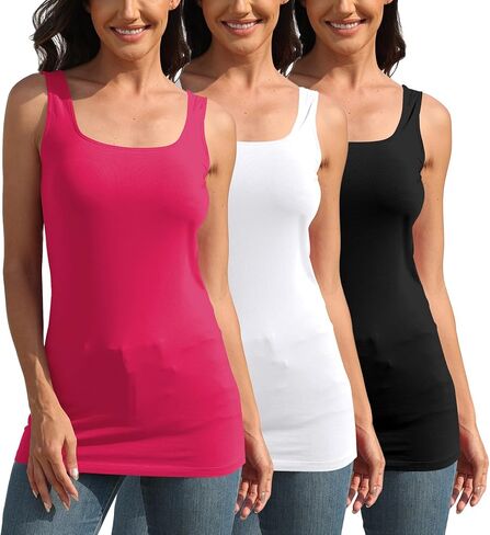 TAIPOVE Square Neck Long Tank Tops for Women Basic Sleeveless Layering Tunic Shirt Ladies Cotton Camis Undershirts 3-Pack in Saudi Arabia