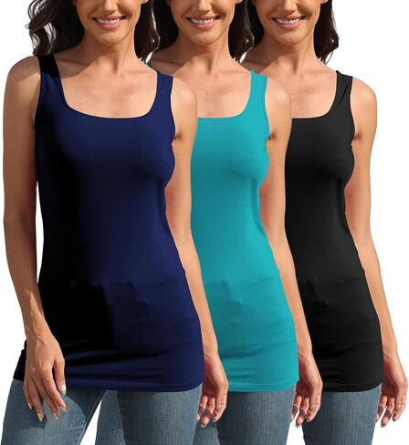 TAIPOVE Square Neck Long Tank Tops for Women Basic Sleeveless Layering Tunic Shirt Ladies Cotton Camis Undershirts 3-Pack in Saudi Arabia