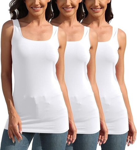 TAIPOVE Square Neck Long Tank Tops for Women Basic Sleeveless Layering Tunic Shirt Ladies Cotton Camis Undershirts 3-Pack in Saudi Arabia