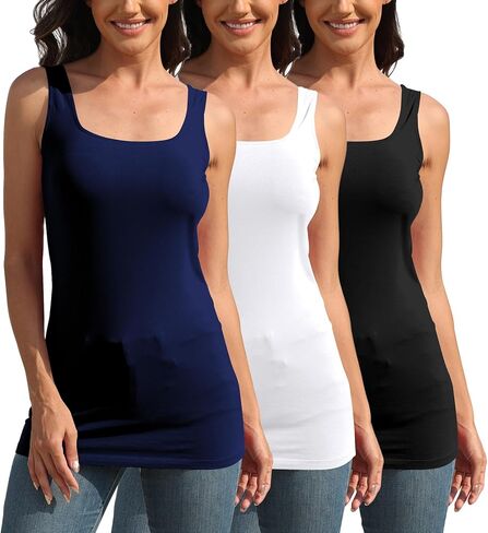 TAIPOVE Square Neck Long Tank Tops for Women Basic Sleeveless Layering Tunic Shirt Ladies Cotton Camis Undershirts 3-Pack in Saudi Arabia