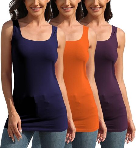 TAIPOVE Square Neck Long Tank Tops for Women Basic Sleeveless Layering Tunic Shirt Ladies Cotton Camis Undershirts 3-Pack in Saudi Arabia