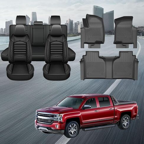 TTX LIGHTING Seat Covers Full Set Fit for 2007-2025 2026 Chevrolet Chevy Silverado GMC Sierra 1500 2500HD 3500HD Seat Covers for Cars Leather Waterproof Truck Seat Protector（Black in Saudi Arabia