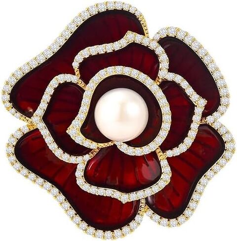 14K Gold French Vintage Camellia Pin, Delicate Moissanite Design, Chic Brooch for Coats, Suits and Feminine Style in Saudi Arabia